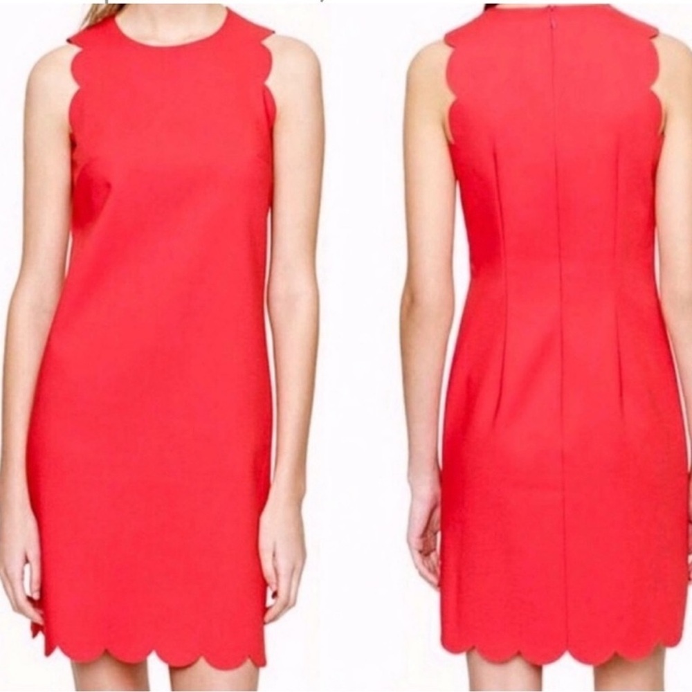 J.CREW scalloped edge red dress - chic sleeveless scuba fabric laser cut Size 6